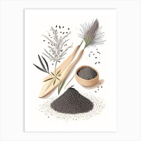 Black Sesame Spices And Herbs Pencil Illustration 2 Art Print