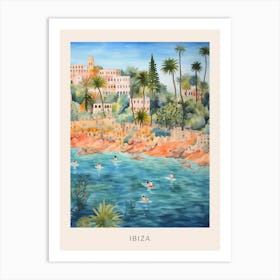 Swimming In Ibiza Spain Watercolour Poster Art Print