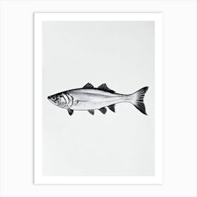 Cod Fish Black & White Drawing Art Print