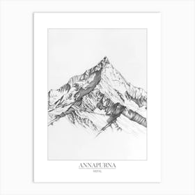 Annapurna Nepal Line Drawing 4 Poster Art Print