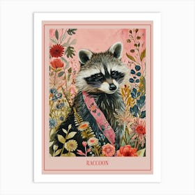 Floral Animal Painting Raccoon 2 Poster Art Print