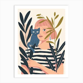 Illustration Of A Girl With A Cat 1 Art Print