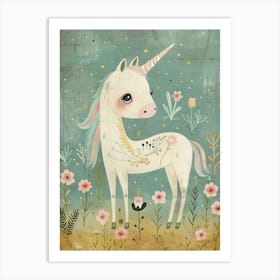 Pastel Storybook Style Unicorn In The Flowers 1 Art Print