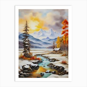 The nature of sunset, river and winter.4 Art Print