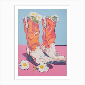 A Painting Of Cowboy Boots With White Flowers, Fauvist Style, Still Life 3 Art Print