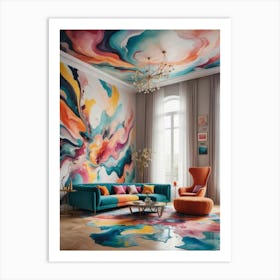 The Melted Space: Living Room in Flux Colorful Living Room Art Print