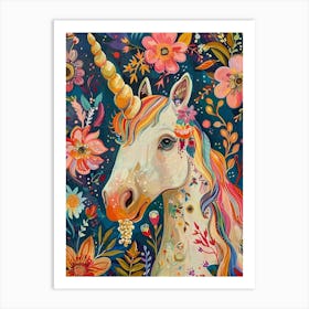 Unicorn Fauvism Inspired Floral Portrait 1 Art Print