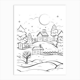 Winter Wonderland Landscape Line Art 1 Art Print