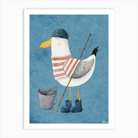 Seagull Fishing Art Print