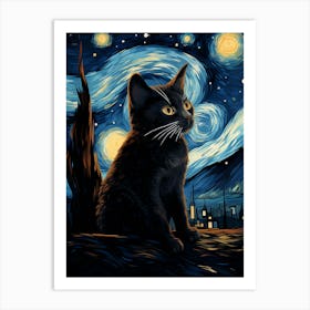 Starry Night Cat Art Print