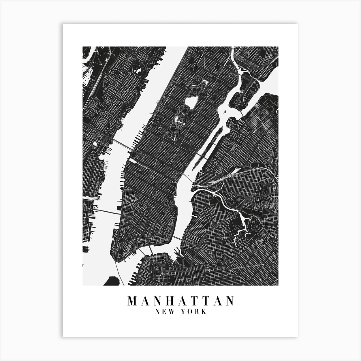 Manhattan New York Minimal Black Mono Street Map Art Print by Typologie ...