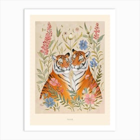 Folksy Floral Animal Drawing Tiger 5 Poster Art Print