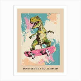 Mustard Tones Dinosaur On A Skateboard 1 Poster Art Print