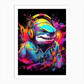  A Shark Wearing Headphones Spinning Dj Decks 3 Art Print