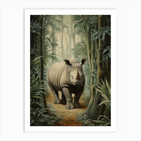 Blue Tones Of A Rhino Walking Through The Forest 1 Art Print