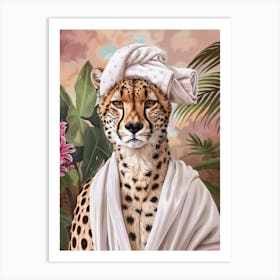 Cheetah In A Robe Bathroom Print Tropical Jungle Home Decor Funny Art Print