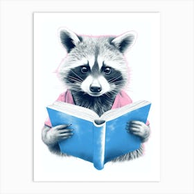 Pink Raccoon Reading A Blue Book 2 Art Print