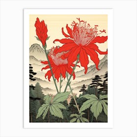 Higanbana Red Spider Lily 1 Japanese Botanical Illustration Art Print