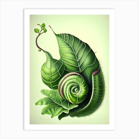 Snail With Green Background 1 Botanical Art Print