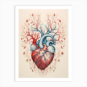 Tree Heart Blue & Red 2 Art Print
