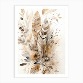 Watercolor Painting Feathers Boho 1 Art Print