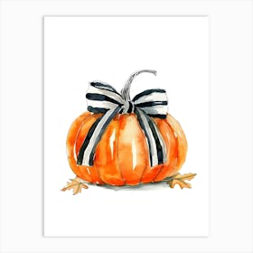 Watercolor Pumpkin With Bow Art Print