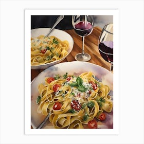 Pasta And Wine Dinner Art Print