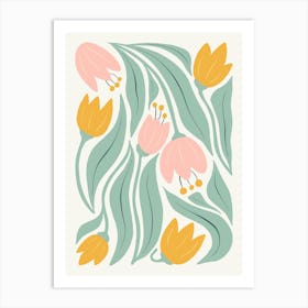 Pink and Orange Tulips Boho Botanical Matisse Style Art Print