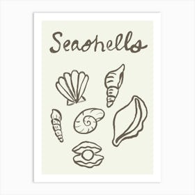 Seashell Doodles, Seashell Line Art, Minimalism Seashell Design 9 Art Print