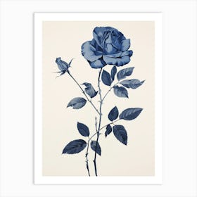 Blue Botanical Rose 1 Art Print