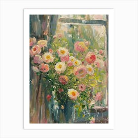 Ranunculus Flowers On A Cottage Window 1 Art Print