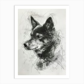 Finnish Spitz Dog Charcoal Line 1 Art Print