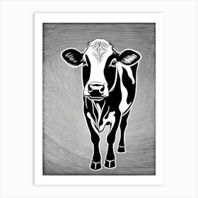Cow Lino Black And White, 1142 Art Print