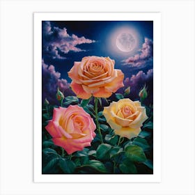 Roses In The Moonlight 1 Art Print