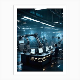 Futuristic Factory Interior Where An Artificial Intelligence Ai Manager Monitors Operations Mult (5) Poster