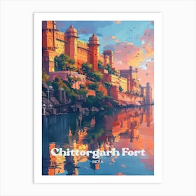 Chittorgarh Fort India Water Fort Travel Art Illustration Art Print