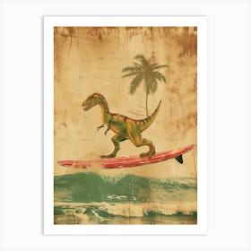 Vintage Baryonyx Dinosaur On A Surf Board              4 Art Print