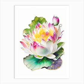 Lotus Flower In Garden Decoupage 3 Art Print