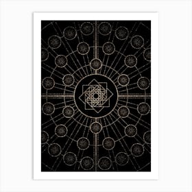 Geometric Glyph Radial Array in Glitter Gold on Black n.0214 Art Print