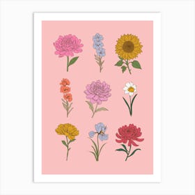 Flowers On A Pink Background Art Print