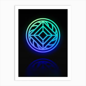 Neon Blue and Green Abstract Geometric Glyph on Black n.0398 Art Print