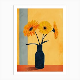 Gerbera Daisy Flowers On A Table   Contemporary Illustration 4 Art Print