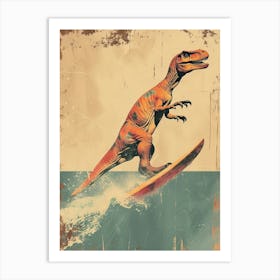 Vintage Edmontosaurus Dinosaur On A Surf Board  1 Art Print