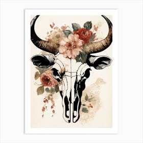 Vintage Boho Bull Skull Flowers Painting (10) Art Print