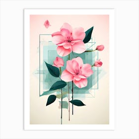 Pink Flowers With Leaves Art Print