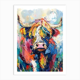 Highland Cow Abstract Colourful Art Art Print