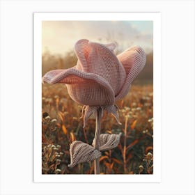 Pink Rose Knitted In Crochet 1 Art Print