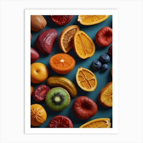 Sliced Fruit On Blue Background Art Print