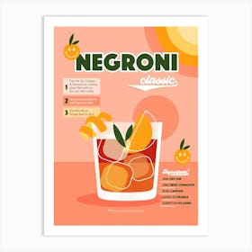 Retro Cocktail Negroni Recipe Peach Fuzz Art Print