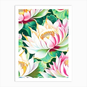 Lotus Flower Repeat Pattern Decoupage 1 Art Print